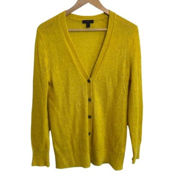 J.CREW Womens Kid Mohair Long Sleeve Button Cardigan Sweater S Mustard Yellow - Picture 1 of 7